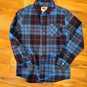 Levi’s boys plaid button down blue and‎ red size L 14/16 casual flannel